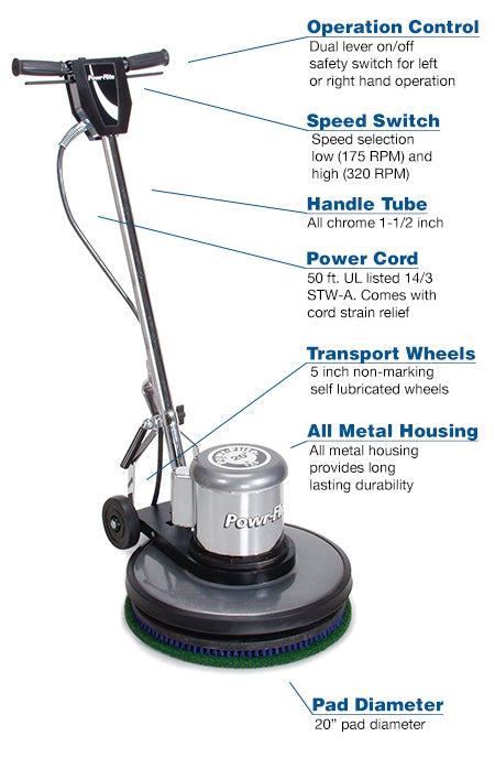 Powr-Flite Classic Metal Dual Speed Floor Machine 20" 1.5 HP | C202