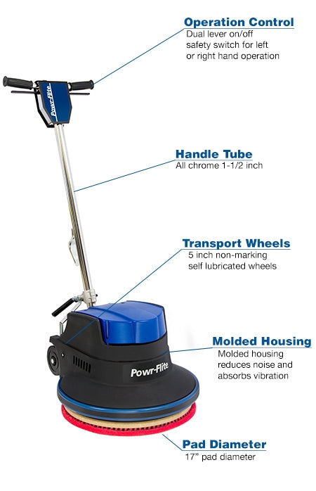 Powr-Flite Millennium, Floor Machine, Low Speed, 17", 109lbs, 175 RPMs, 1.5HP, 50' Cord