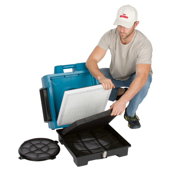 XPOWER X-2580, Air Scrubber, HEPA, 550 CFM, 1.5HP, Stackable, 23.6lbs, 4-Stage, 2.8AMPs