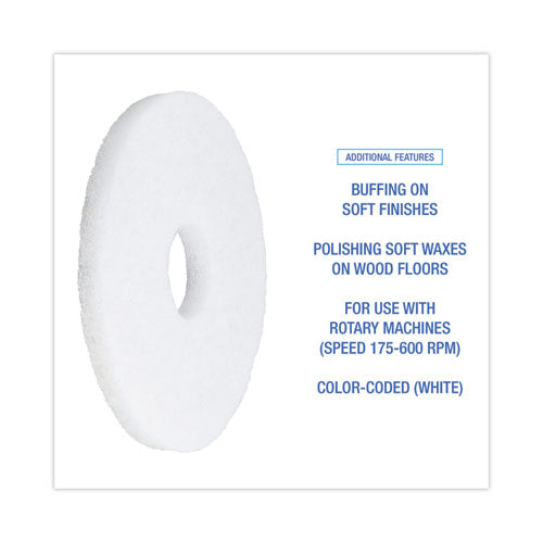 Polishing Floor Pads, 12" Diameter, White, 5/carton