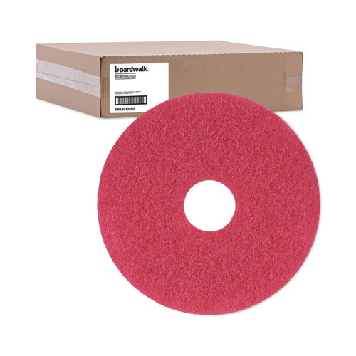 Buffing Floor Pads, 13" Diameter, Red, 5/carton