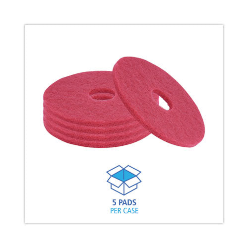 Buffing Floor Pads, 14" Diameter, Red, 5/carton