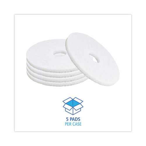 Polishing Floor Pads, 15" Diameter, White, 5/carton