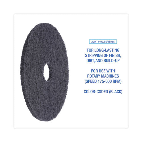 Stripping Floor Pads, 19" Diameter, Black, 5/carton