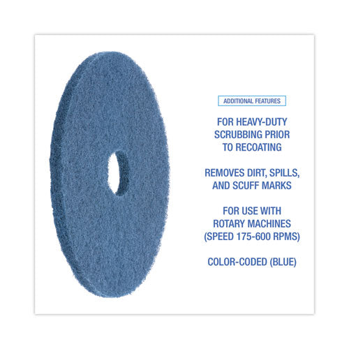 Scrubbing Floor Pads, 20" Diameter, Blue, 5/carton